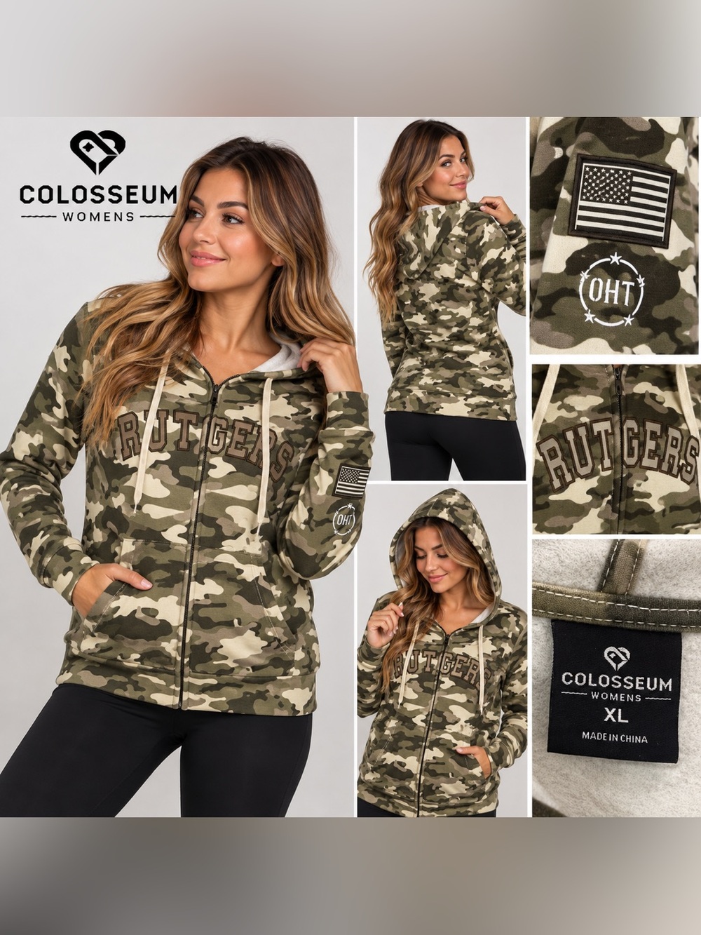 Colosseum Women’s Rutgers Camo Zip-Up Hoodie – Size XL/L